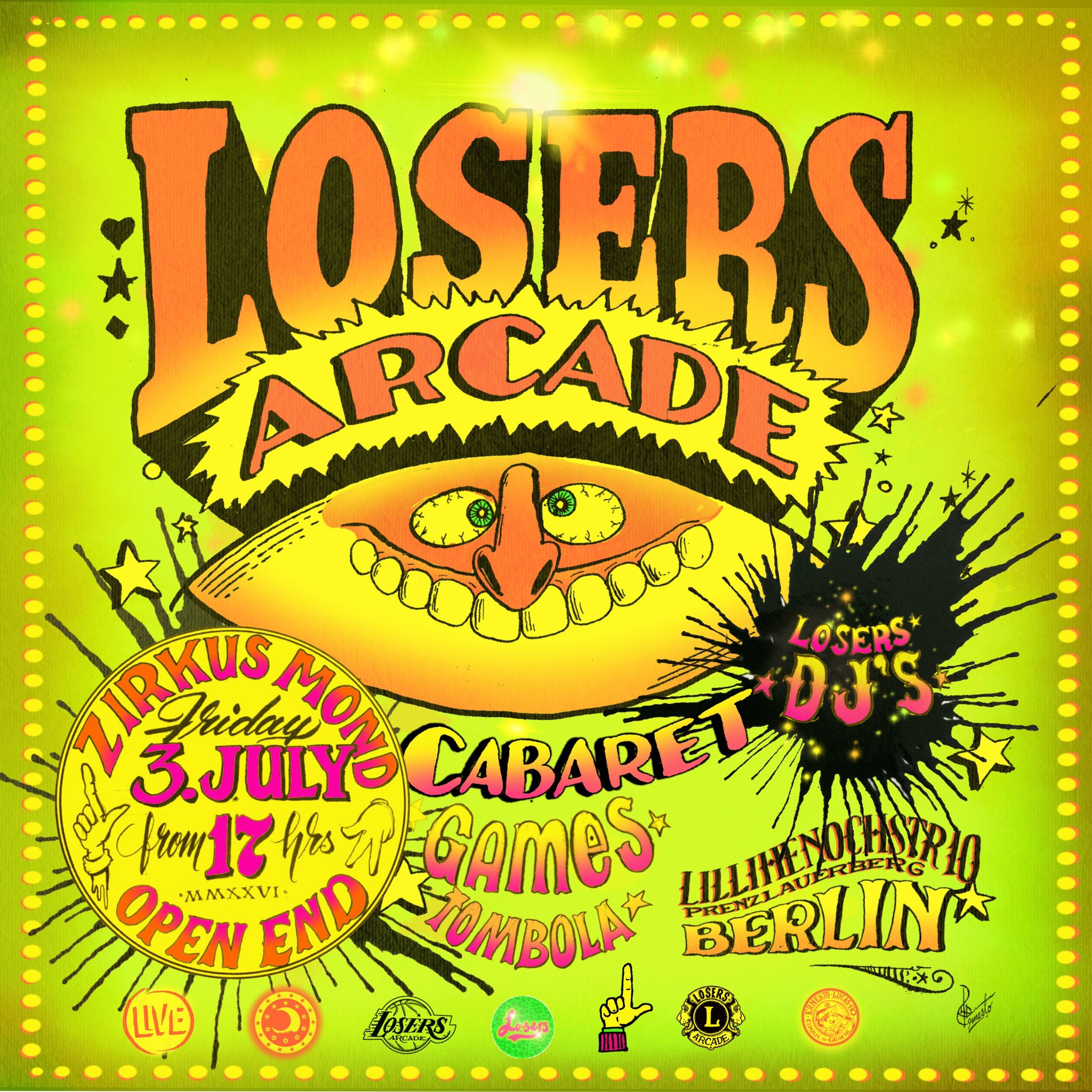 Losers Arcade - Cabaret+ Games + Djs Banner